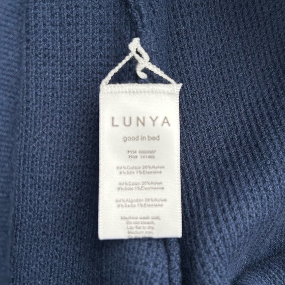 Lunya Waffle Knit Slim Pants Navy Blue Cozy Cotton Silk Thermal Back Pocket Sz L - Picture 9 of 9